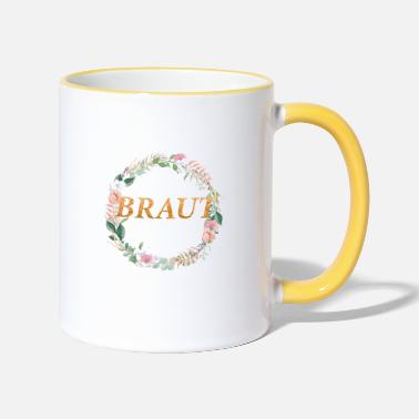 Braut Team Braut! Watercolour Floral Kranz - Tasse zweifarbig