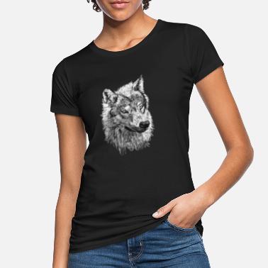 Gothique Tête de loup, noir blanc, latéral, peint à la main - T-shirt bio Femme