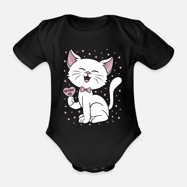 Ordspråk Födelsedag flicka söt katt födelsedagsfest konfetti - Ekologisk kortärmad babybody