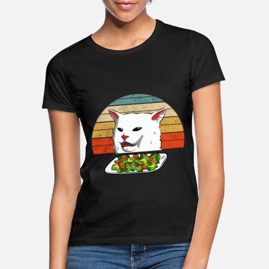 Vintage Woman Yelling at Cat Meme Dinner Table T-Shirt 