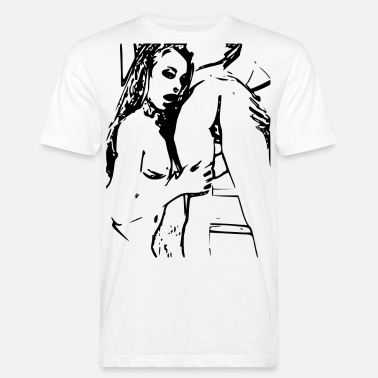 Naga Kobieta Seksowna dziewczyna w erotycznej pozyci - Ekologiczna koszulka męska