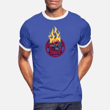 Flammende Flammender Schädel - Männer Ringer T-Shirt