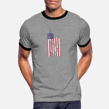 World Trade Center Statua Wolności World Trade Canter America Flag - Koszulka męska z kontrastowymi wstawkami