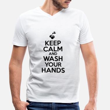 Parodia Zachowaj spokój i umyj ręce - Koszulka męska z dekoltem w serek