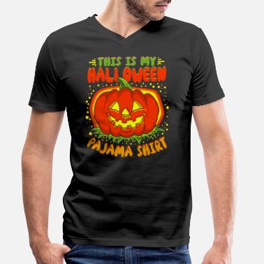Pyjama chemise de sommeil citrouille d’Halloween - T-shirt bio col V Homme