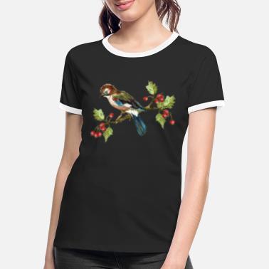 Vintage Kolorowy ptak - Koszulka damska z kontrastowymi wstawkami