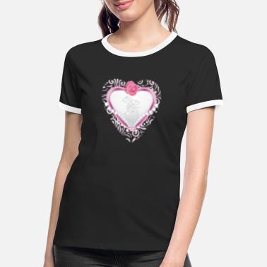 Tender Beautiful shining silver heart with rose - Women&#39;s Ringer T-Shirt