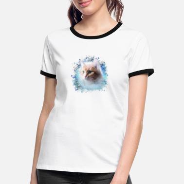 Blå Himmel katt, blå, akvarell, maleri, graffiti, kattunge - Kontrast T-skjorte for kvinner