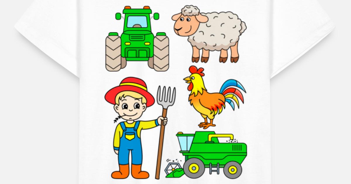'Granjero con tractor de oveja cosechadora y gallo' Camiseta niño |  Spreadshirt