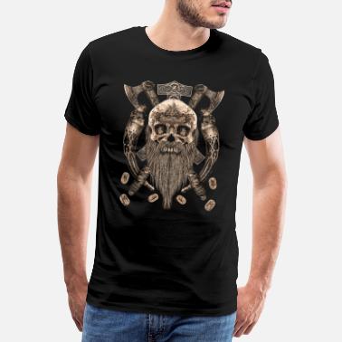 Viking Crâne Viking avec corne à boire et Thorhammer - T-shirt premium Homme