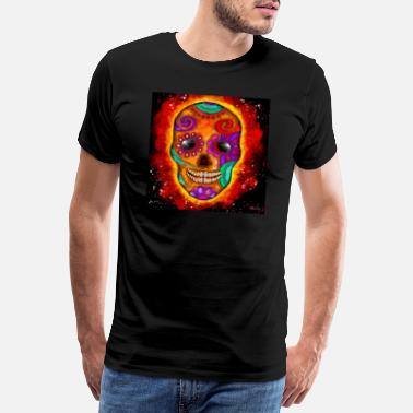 Ognista Kula Kolorowa abstrakcjonistyczna czaszka z kulą ognistą - Premium koszulka męska