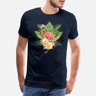 Tropic Flamingo Tropical Flower Palm Akwarela - Premium koszulka męska