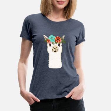 Alpaka Alpaka mit Blumen - Frauen Premium T-Shirt