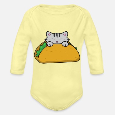 Kul Glad Taco Tisdag, söt katt äter en taco - Ekologisk långärmad babybody