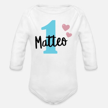Första Matteo förnamn 1 års baby 1: a födelsedagspresent - Ekologisk långärmad babybody