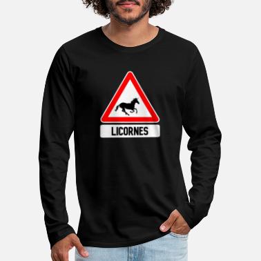 Panneau Attention Attention licorne (panneau de signalisation) - T-shirt manches longues premium Homme