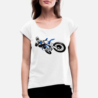 Sport Motorowy Motocross - Moto Cross - Supercross - MX - SX - Koszulka damska z lekko podwiniętymi rękawami
