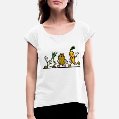 Bieżące Bieżące warzywa - Koszulka damska z lekko podwiniętymi rękawami