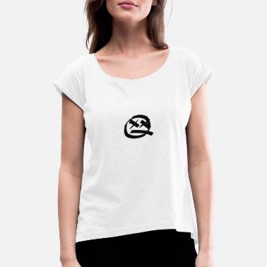 Niezadowolony Niezadowolony emoji - Koszulka damska z lekko podwiniętymi rękawami