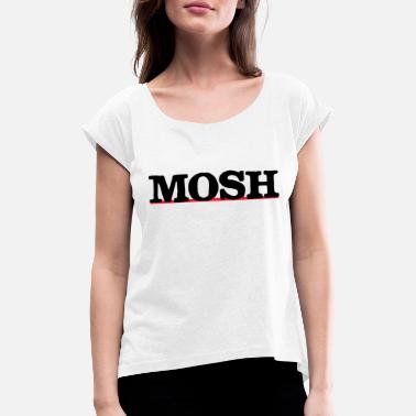 Musta Girls Rock Mosh punk rock grunge pogo vaihtoehto musta punainen - Naisten t-paita jossa rullatut hihat