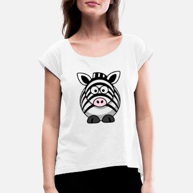 Cartoon Zebra Cartoon - Naisten t-paita jossa rullatut hihat