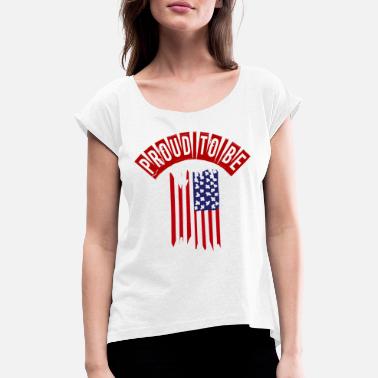 Amerikanske Stolthet Amerikansk stolthet - T-skjorte med rulleermer for kvinner