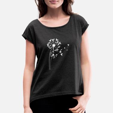 Spatz Löwenzahn Pusteblume Taube Blume Tauben - Frauen T-Shirt mit gerollten Ärmeln