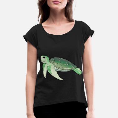 Mieszkaniec Morski Morski mieszkaniec żółwia podwodne zwierzęta jezioro - Koszulka damska z lekko podwiniętymi rękawami