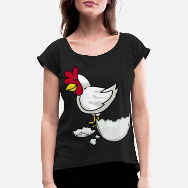 Geflügel Huhn Geflügel Ei Eierschale Bauernhof - Frauen T-Shirt mit gerollten Ärmeln