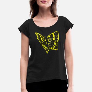 Perhonen perhonen, perhonen - Naisten t-paita jossa rullatut hihat