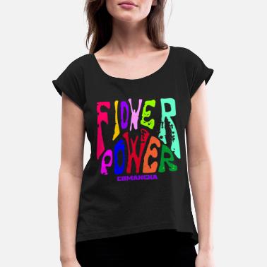 Flow flower flower power - Frauen T-Shirt mit gerollten Ärmeln