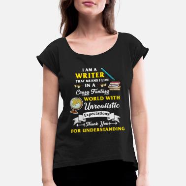 Forfatter Forfatter forfatter - T-skjorte med rulleermer for kvinner