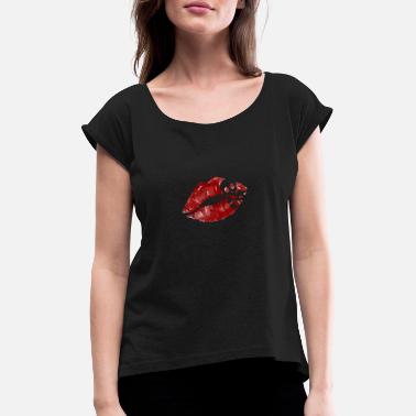 Kieltokyltti Kielletyt suudelmat hauska kieltokyltit - Naisten t-paita jossa rullatut hihat
