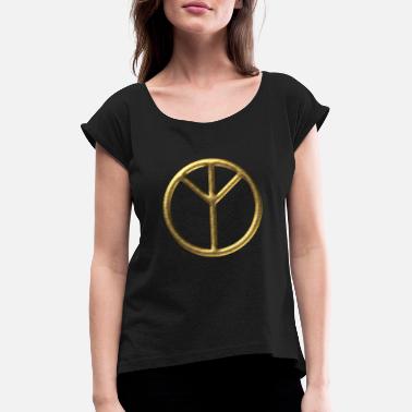 Rune Algiz rune, fred, beskyttelse og høyere selv,runer - T-skjorte med rulleermer for kvinner