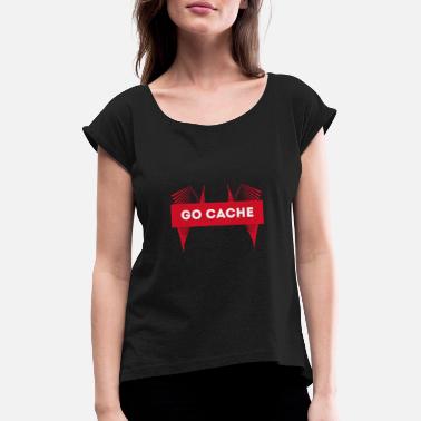 Caching GO CACHE! - Koszulka damska z lekko podwiniętymi rękawami