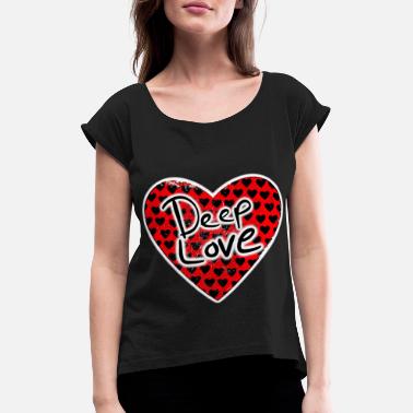 Beat Valentinsdag hjerte dyp kjærlighet - T-skjorte med rulleermer for kvinner
