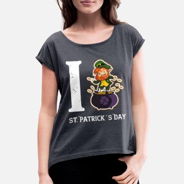 Patrick Leprechaun st patricks dag - T-skjorte med rulleermer for kvinner
