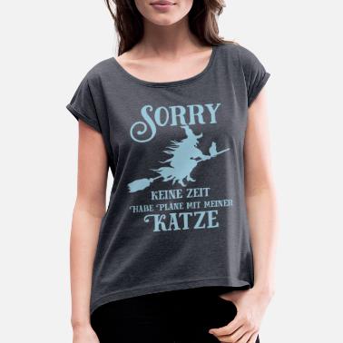 Hexe Katze Pläne Hexe - Frauen T-Shirt mit gerollten Ärmeln