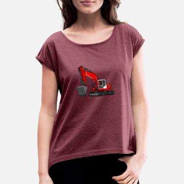 Rot Bagger rot - Frauen T-Shirt mit gerollten Ärmeln
