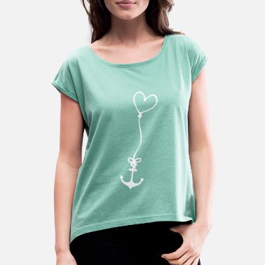 anker met hart op kabel - Vrouwen T-shirt met opgerolde mouwen