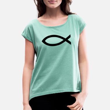 Jesus Fisk Jesus fisk - T-skjorte med rulleermer for kvinner
