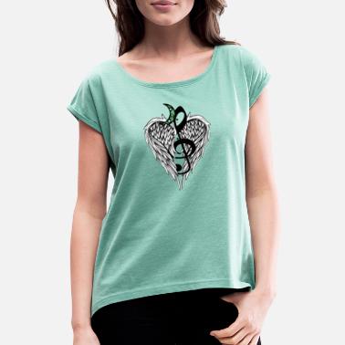 Fiolinnøkkel fiolinnøkkel - T-skjorte med rulleermer for kvinner