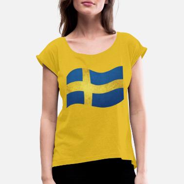 Stockholm Sveriges flagg - T-skjorte med rulleermer for kvinner
