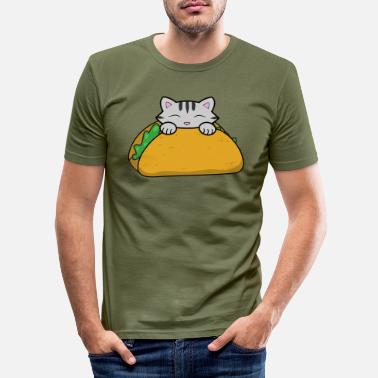 Głodny Szczęśliwego Wtorku Taco, słodki kot jedzący taco - Obcisła koszulka męska