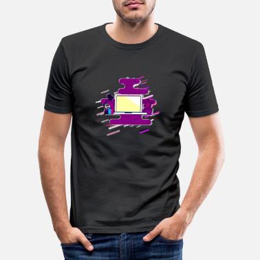 Desktop Laptop Computer 80er Retro Violett - Männer Slim Fit T-Shirt