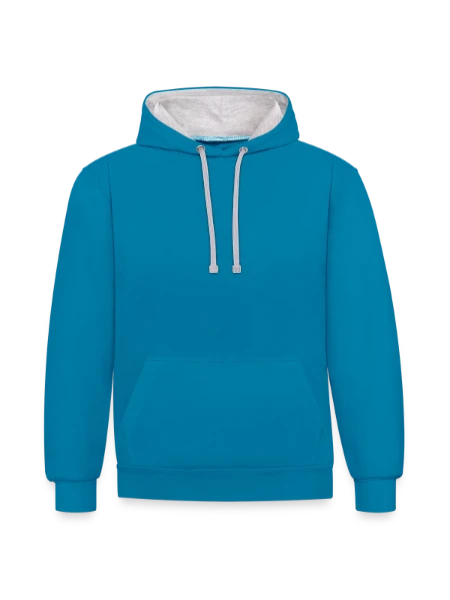 Contrast hoodie - peacock blue/heather grey - Front