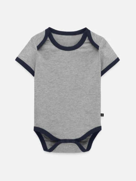 Body Bébé bio contrasté manches courtes - gris/marine  - Devant