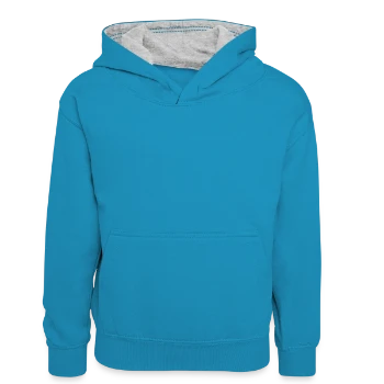 Sweat à capuche contrasté Enfant - bleu paon/gris chiné - Devant