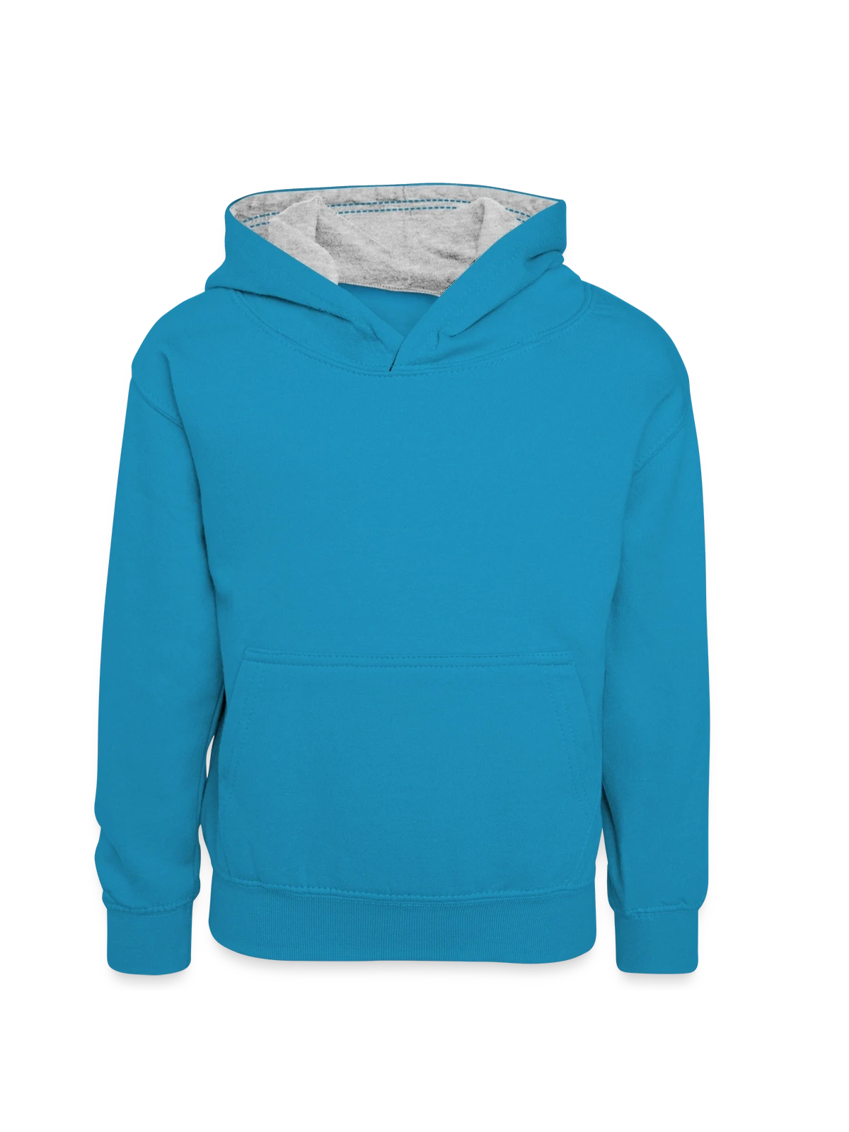 Sweat à capuche contrasté Enfant - bleu paon/gris chiné - Devant