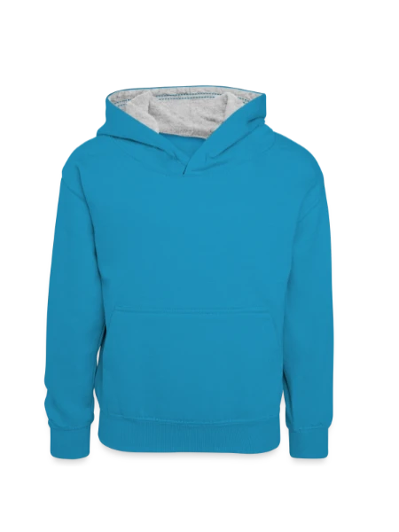 Kids’ Contrast Hoodie - peacock blue/heather grey - Front